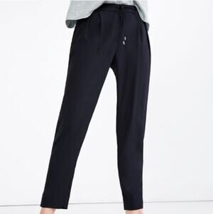Zara Basic Crepe Drawstring Pant Black Size S